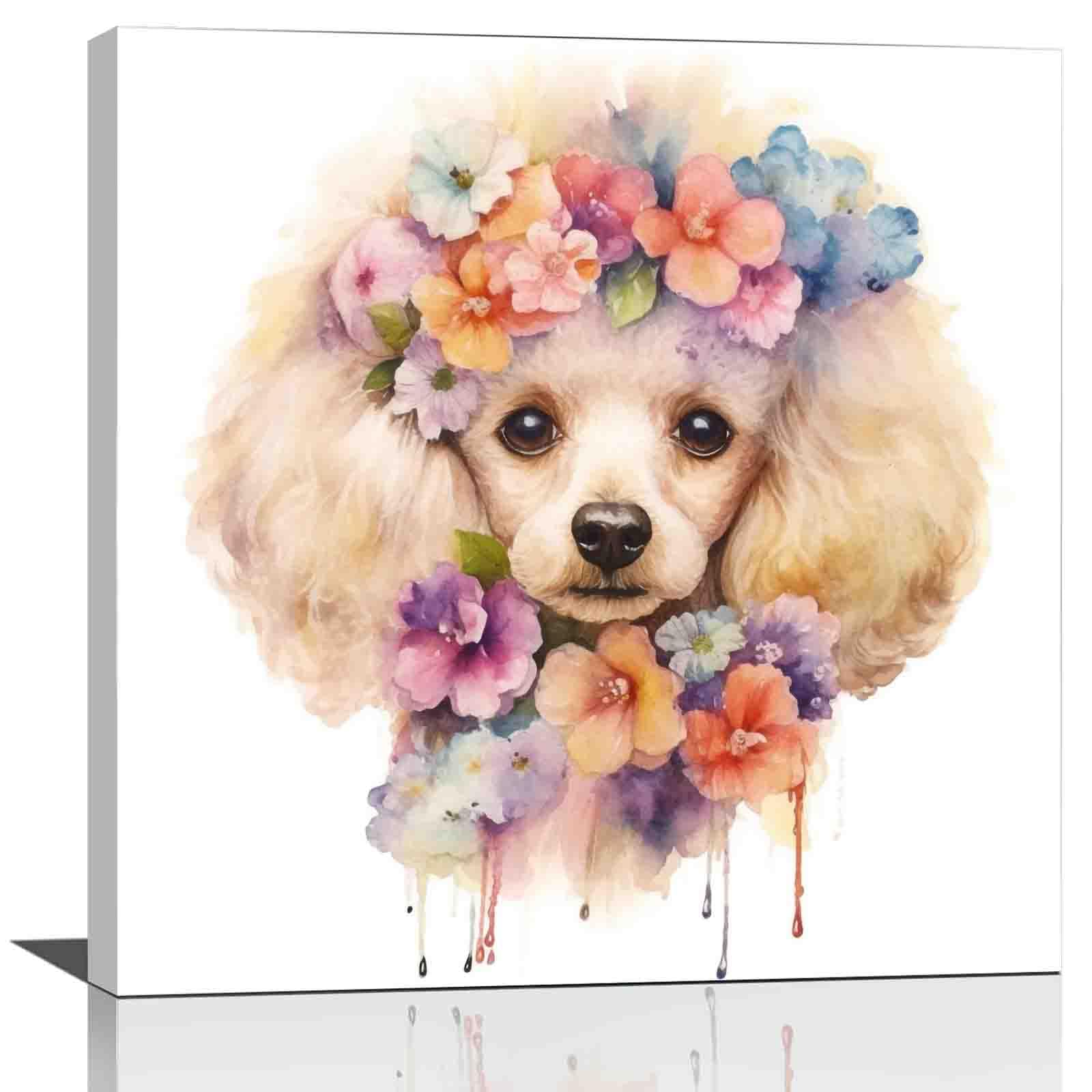 Amazon.co.jp: プードル犬の水彩画プリント-フランス水彩絵の具